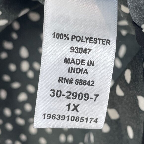 Catherines Womens Plus 1X Polka Dot Blouse Black White Roll Tab Sleeve Tunic Top - Picture 4 of 9